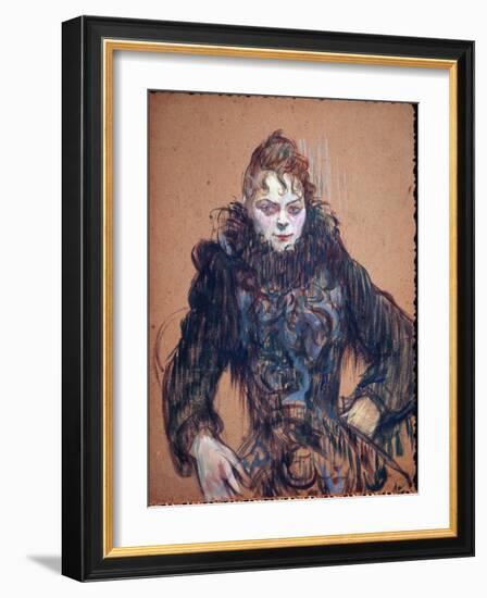 Portrait of a Woman in the Black Boa - Oil on Cardboard, 1892-Henri de Toulouse-Lautrec-Framed Giclee Print