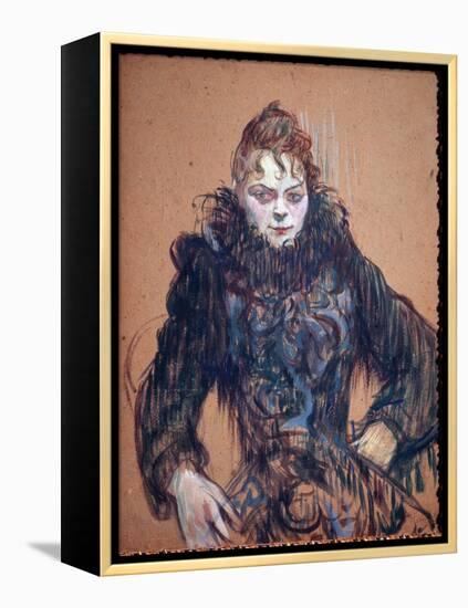 Portrait of a Woman in the Black Boa - Oil on Cardboard, 1892-Henri de Toulouse-Lautrec-Framed Premier Image Canvas