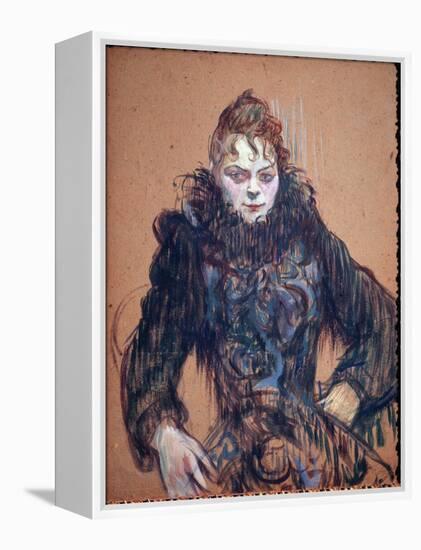 Portrait of a Woman in the Black Boa - Oil on Cardboard, 1892-Henri de Toulouse-Lautrec-Framed Premier Image Canvas