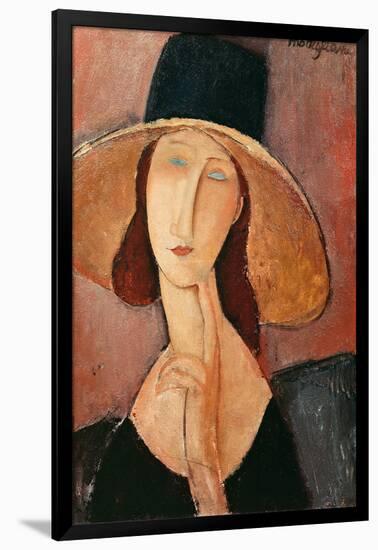 Portrait of a Woman (Jeanne Hébuterne) in Large Hat, c.1918-Amedeo Modigliani-Framed Giclee Print