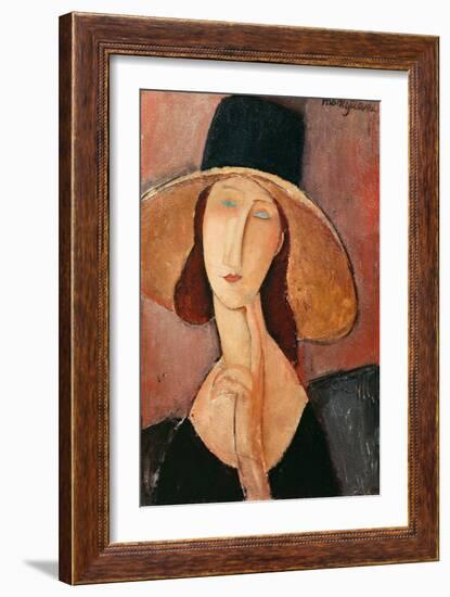 Portrait of a Woman (Jeanne Hébuterne) in Large Hat, c.1918-Amedeo Modigliani-Framed Premium Giclee Print