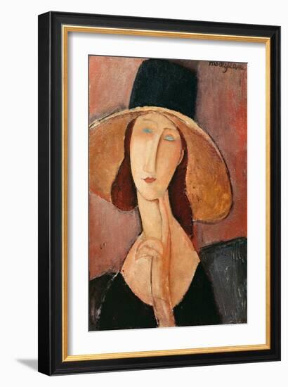 Portrait of a Woman (Jeanne Hébuterne) in Large Hat, c.1918-Amedeo Modigliani-Framed Premium Giclee Print