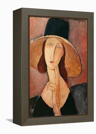 Portrait of a Woman (Jeanne Hébuterne) in Large Hat, c.1918-Amedeo Modigliani-Framed Premier Image Canvas