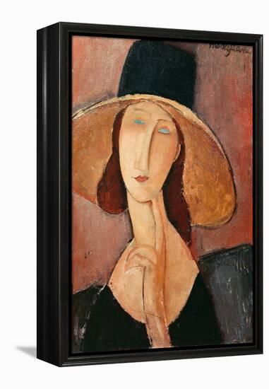 Portrait of a Woman (Jeanne Hébuterne) in Large Hat, c.1918-Amedeo Modigliani-Framed Premier Image Canvas