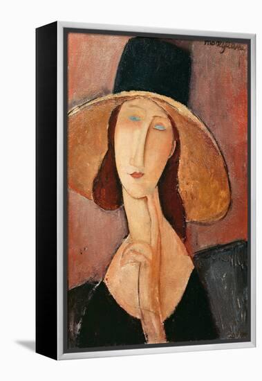Portrait of a Woman (Jeanne Hébuterne) in Large Hat, c.1918-Amedeo Modigliani-Framed Premier Image Canvas