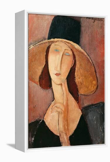 Portrait of a Woman (Jeanne Hébuterne) in Large Hat, c.1918-Amedeo Modigliani-Framed Premier Image Canvas