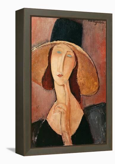 Portrait of a Woman (Jeanne Hébuterne) in Large Hat, c.1918-Amedeo Modigliani-Framed Premier Image Canvas