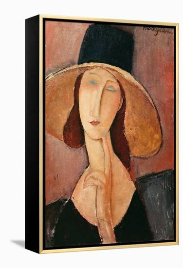 Portrait of a Woman (Jeanne Hébuterne) in Large Hat, c.1918-Amedeo Modigliani-Framed Premier Image Canvas