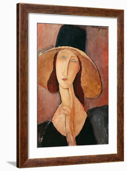 Portrait of a Woman (Jeanne Hébuterne) in Large Hat, c.1918-Amedeo Modigliani-Framed Giclee Print