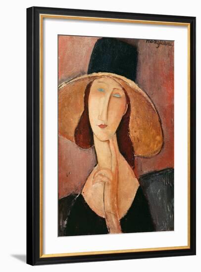 Portrait of a Woman (Jeanne Hébuterne) in Large Hat, c.1918-Amedeo Modigliani-Framed Giclee Print