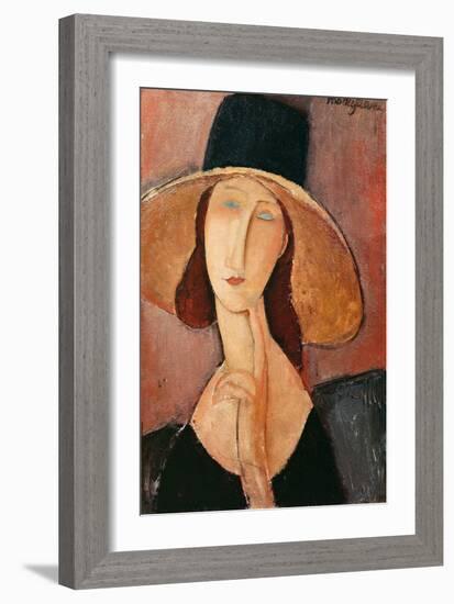 Portrait of a Woman (Jeanne Hébuterne) in Large Hat, c.1918-Amedeo Modigliani-Framed Giclee Print