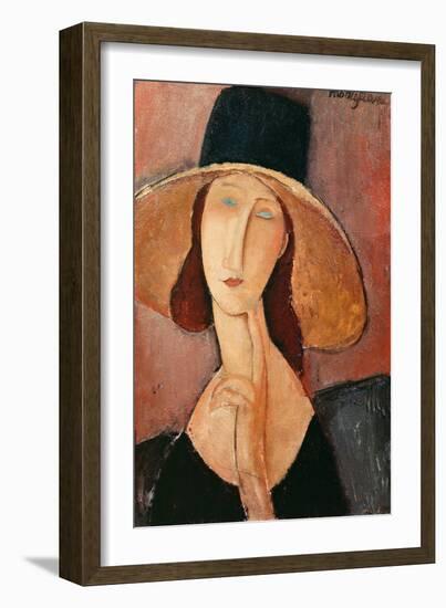 Portrait of a Woman (Jeanne Hébuterne) in Large Hat, c.1918-Amedeo Modigliani-Framed Giclee Print