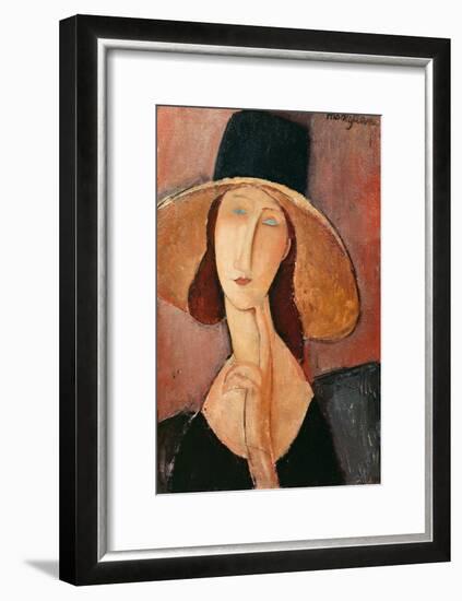 Portrait of a Woman (Jeanne Hébuterne) in Large Hat, c.1918-Amedeo Modigliani-Framed Giclee Print