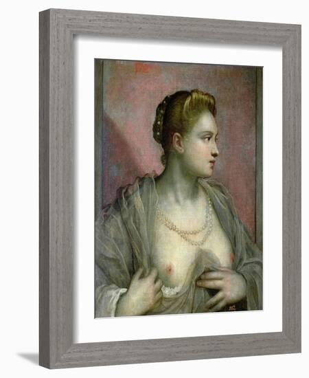 Portrait of a Woman Revealing Her Breasts, circa 1570-Jacopo Robusti Tintoretto-Framed Giclee Print