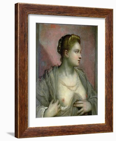 Portrait of a Woman Revealing Her Breasts, circa 1570-Jacopo Robusti Tintoretto-Framed Giclee Print