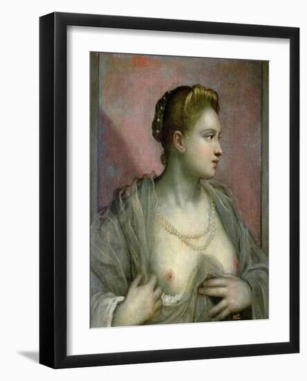 Portrait of a Woman Revealing Her Breasts, circa 1570-Jacopo Robusti Tintoretto-Framed Giclee Print