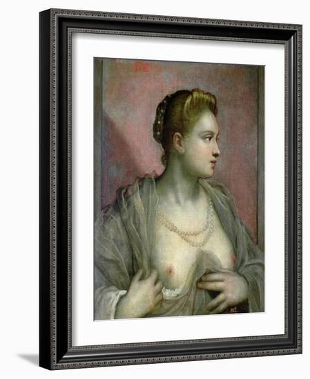 Portrait of a Woman Revealing Her Breasts, circa 1570-Jacopo Robusti Tintoretto-Framed Giclee Print