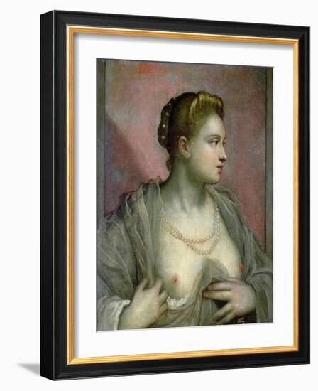 Portrait of a Woman Revealing Her Breasts, circa 1570-Jacopo Robusti Tintoretto-Framed Giclee Print