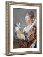Portrait of a Woman with a Dog-Jean-Honoré Fragonard-Framed Art Print