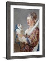 Portrait of a Woman with a Dog-Jean-Honoré Fragonard-Framed Art Print