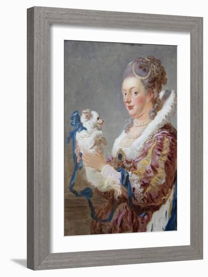 Portrait of a Woman with a Dog-Jean-Honoré Fragonard-Framed Art Print