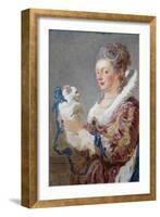 Portrait of a Woman with a Dog-Jean-Honoré Fragonard-Framed Art Print