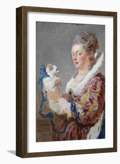 Portrait of a Woman with a Dog-Jean-Honoré Fragonard-Framed Art Print