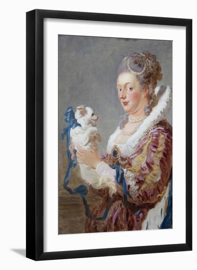 Portrait of a Woman with a Dog-Jean-Honoré Fragonard-Framed Art Print