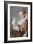 Portrait of a Woman with a Dog-Jean-Honoré Fragonard-Framed Art Print