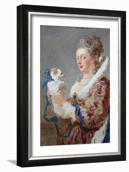 Portrait of a Woman with a Dog-Jean-Honoré Fragonard-Framed Art Print