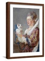 Portrait of a Woman with a Dog-Jean-Honoré Fragonard-Framed Art Print