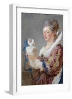 Portrait of a Woman with a Dog-Jean-Honoré Fragonard-Framed Art Print