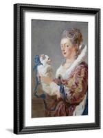 Portrait of a Woman with a Dog-Jean-Honoré Fragonard-Framed Art Print
