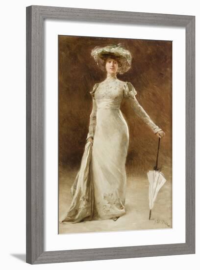 Portrait of a Woman with a Parasol-Francois Edouard Zier-Framed Giclee Print