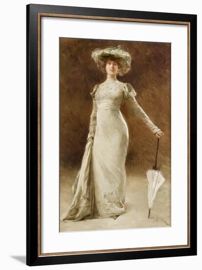 Portrait of a Woman with a Parasol-Francois Edouard Zier-Framed Giclee Print