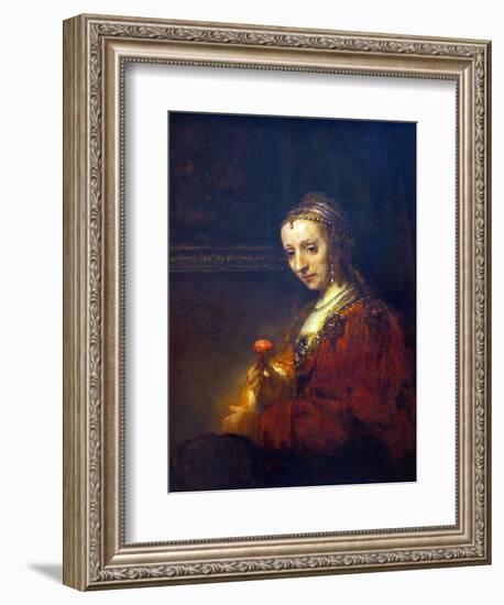 Portrait of a Woman with a Pink Carnation-Rembrandt van Rijn-Framed Art Print