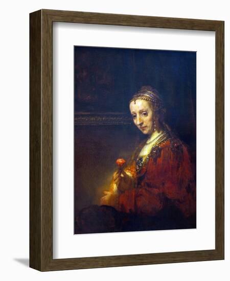 Portrait of a Woman with a Pink Carnation-Rembrandt van Rijn-Framed Art Print