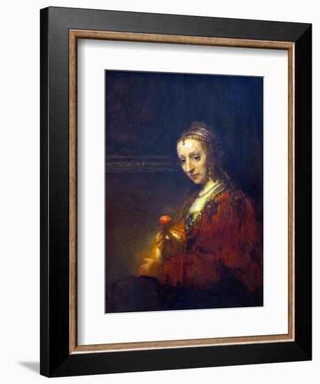 Portrait of a Woman with a Pink Carnation-Rembrandt van Rijn-Framed Art Print