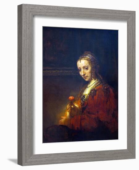 Portrait of a Woman with a Pink Carnation-Rembrandt van Rijn-Framed Art Print