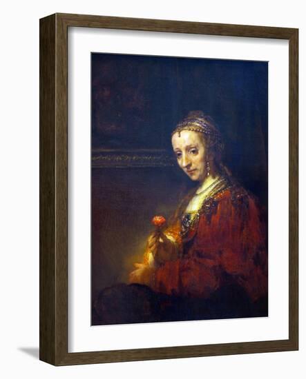 Portrait of a Woman with a Pink Carnation-Rembrandt van Rijn-Framed Art Print