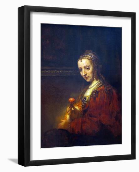 Portrait of a Woman with a Pink Carnation-Rembrandt van Rijn-Framed Art Print