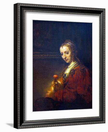 Portrait of a Woman with a Pink Carnation-Rembrandt van Rijn-Framed Art Print