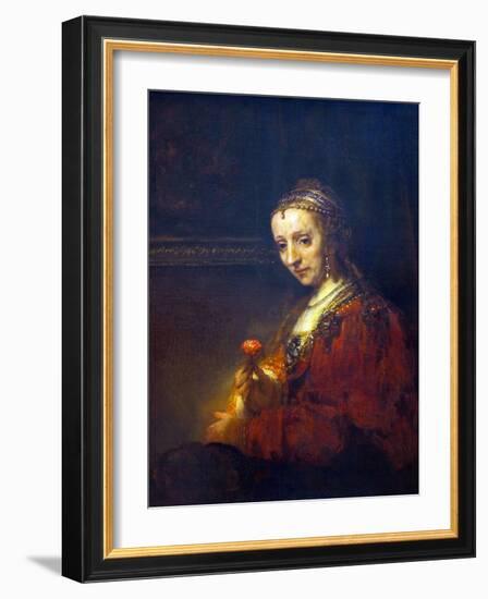 Portrait of a Woman with a Pink Carnation-Rembrandt van Rijn-Framed Art Print