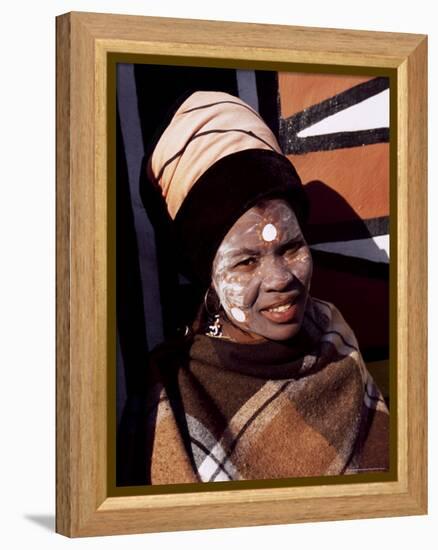 Portrait of a Woman with Facial Decoration, Cultural Village, Johannesburg, South Africa, Africa-Sergio Pitamitz-Framed Premier Image Canvas