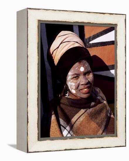 Portrait of a Woman with Facial Decoration, Cultural Village, Johannesburg, South Africa, Africa-Sergio Pitamitz-Framed Premier Image Canvas