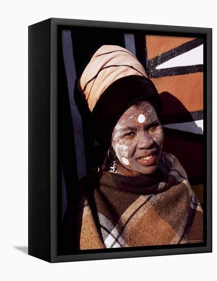 Portrait of a Woman with Facial Decoration, Cultural Village, Johannesburg, South Africa, Africa-Sergio Pitamitz-Framed Premier Image Canvas