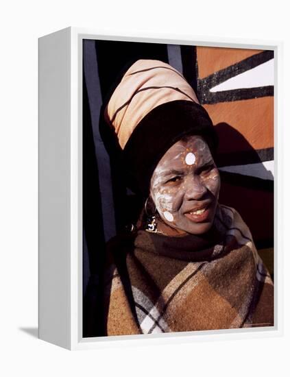 Portrait of a Woman with Facial Decoration, Cultural Village, Johannesburg, South Africa, Africa-Sergio Pitamitz-Framed Premier Image Canvas