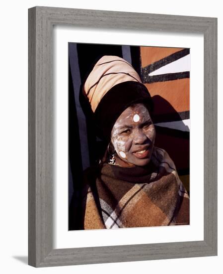 Portrait of a Woman with Facial Decoration, Cultural Village, Johannesburg, South Africa, Africa-Sergio Pitamitz-Framed Photographic Print