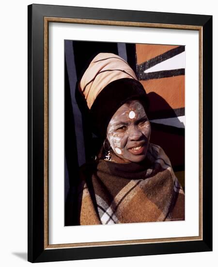 Portrait of a Woman with Facial Decoration, Cultural Village, Johannesburg, South Africa, Africa-Sergio Pitamitz-Framed Photographic Print