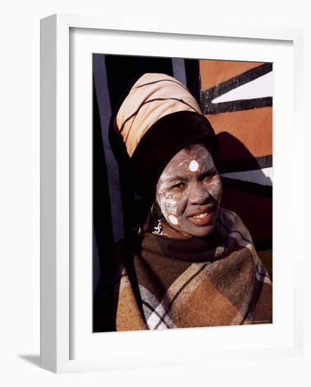 Portrait of a Woman with Facial Decoration, Cultural Village, Johannesburg, South Africa, Africa-Sergio Pitamitz-Framed Photographic Print